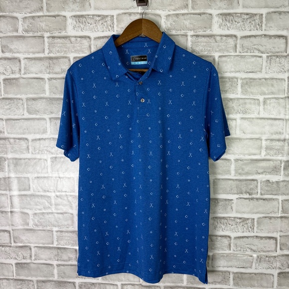 PGA Tour Royal Blue Golf Club All Over Print Performance Polo Men Medium Stretch - Picture 2 of 6